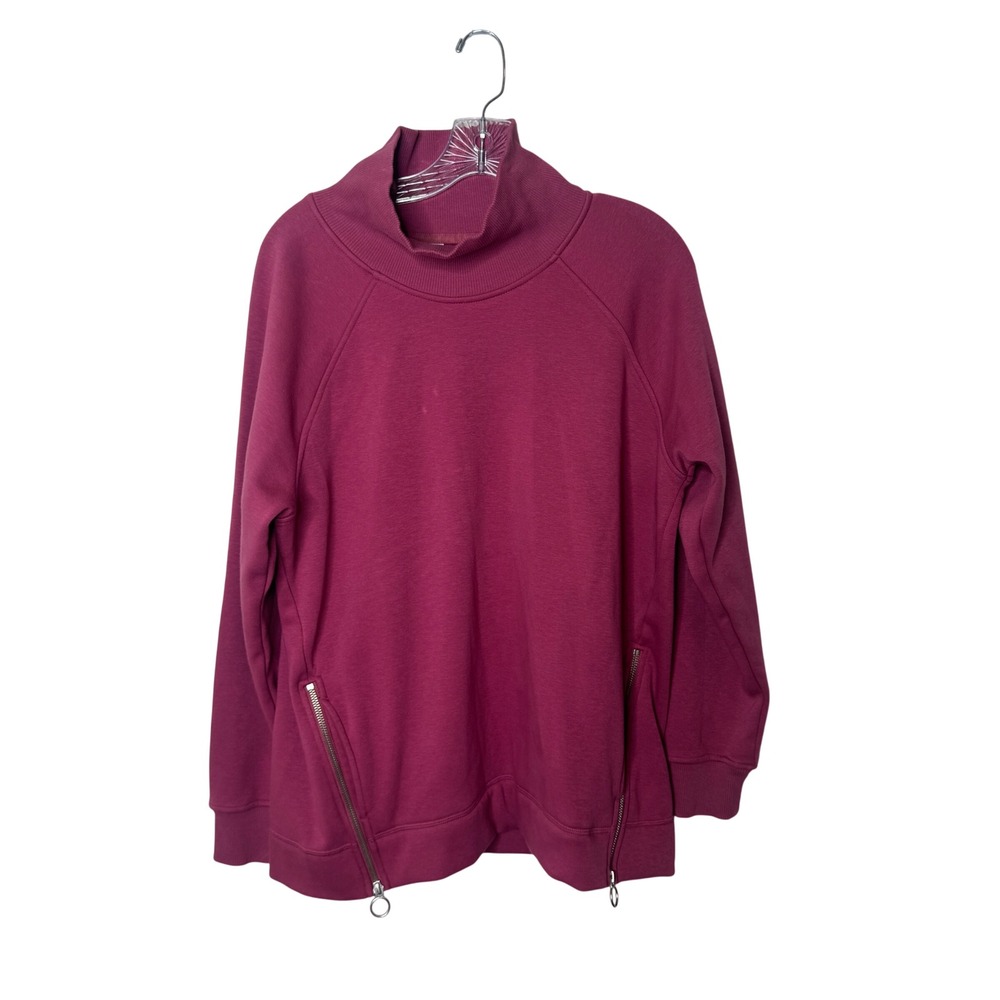 Athleta Cozy Karma Asym Zips Sweatshirt Berry Pink Mock Neck Fleece 510382 M